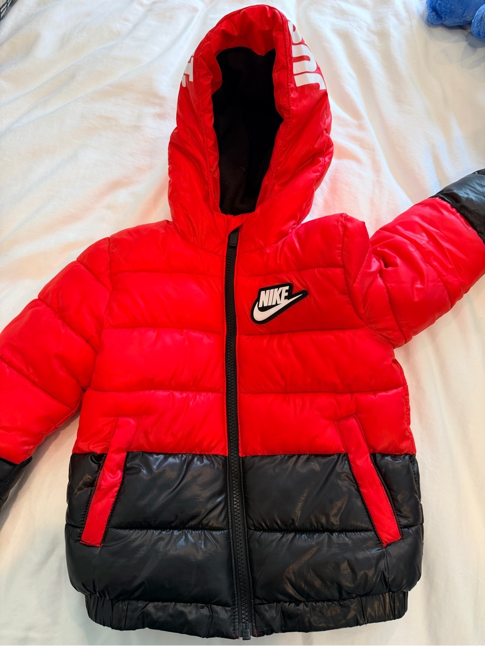 Nike Red and Black Kids Hooded Puffer Jacket